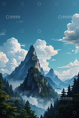 云雾缭绕的高山自然风光