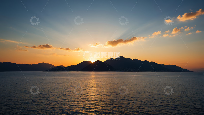 高清大图下载【趣麦麦图】海面日出远山景观