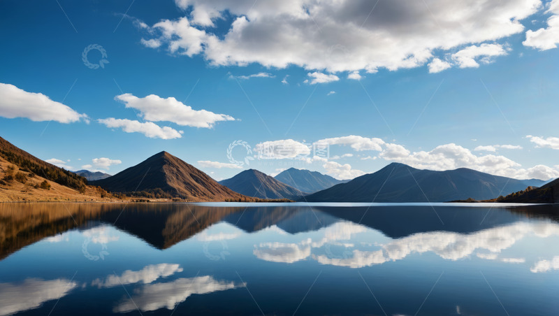 高清大图下载【趣麦麦图】蓝天白云下的山水湖泊风景
