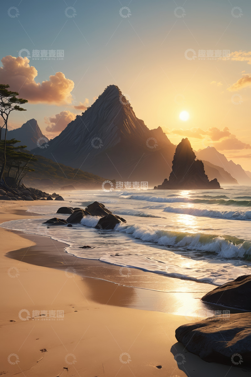 高清大图下载【趣麦麦图】海滩日出自然风光