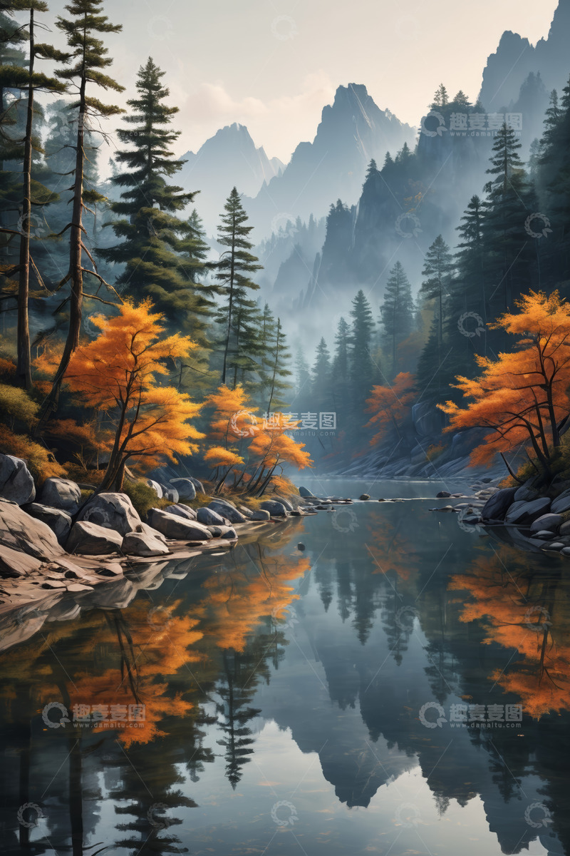 高清大图下载【趣麦麦图】山林间宁静的河流风景