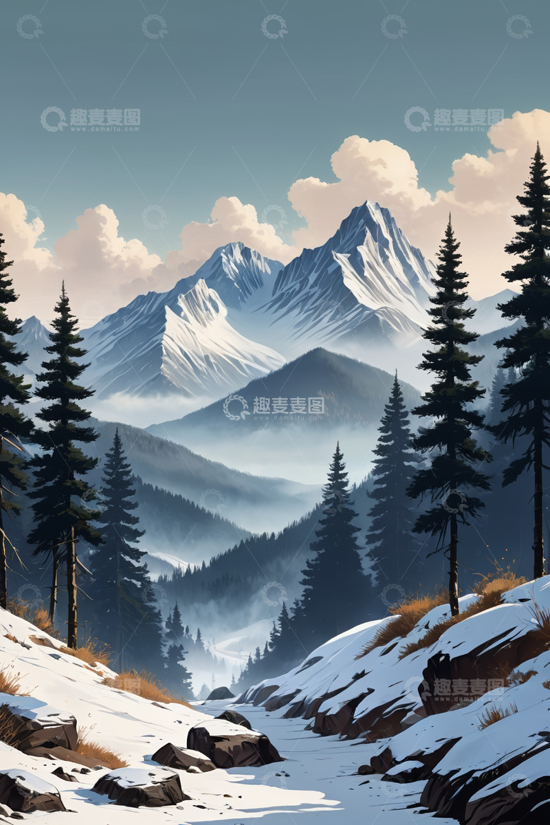 高清大图下载【趣麦麦图】雪山森林自然风景