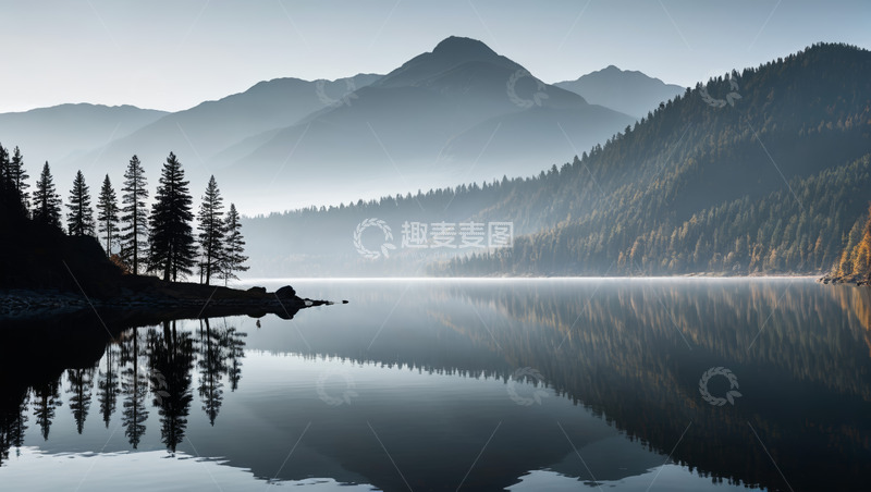 高清大图下载【趣麦麦图】山林间平静的湖泊风景