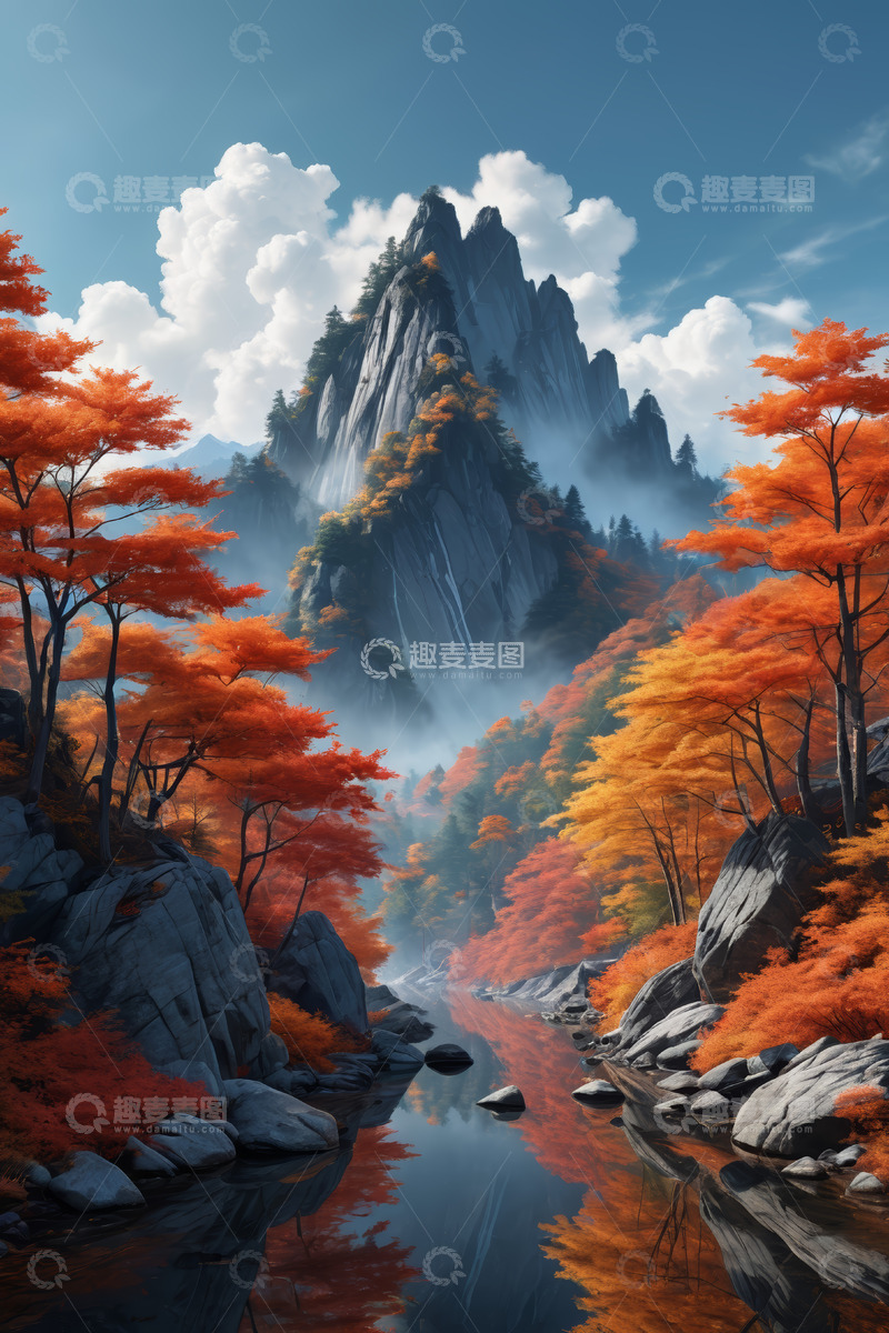 高清大图下载【趣麦麦图】秋日山林溪流风景