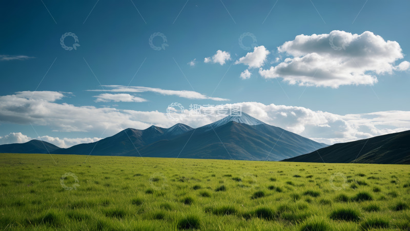 高清大图下载【趣麦麦图】草原上远眺连绵山脉景观