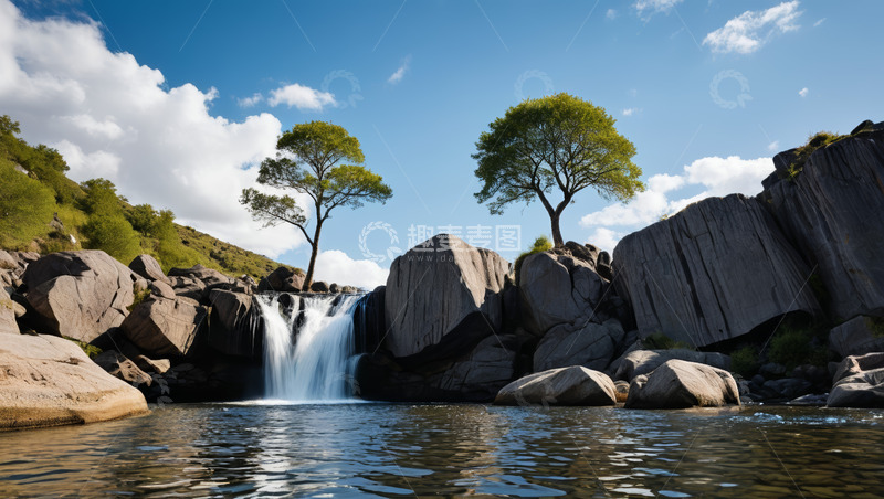 高清大图下载【趣麦麦图】自然景观中的瀑布与岩石