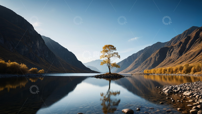 高清大图下载【趣麦麦图】湖畔孤树与山水自然景观