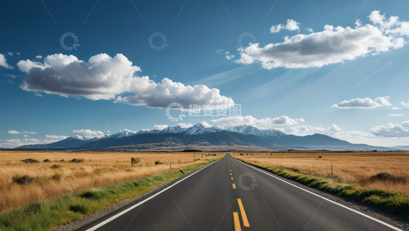 高清大图下载【趣麦麦图】旷野公路与远处雪山风景