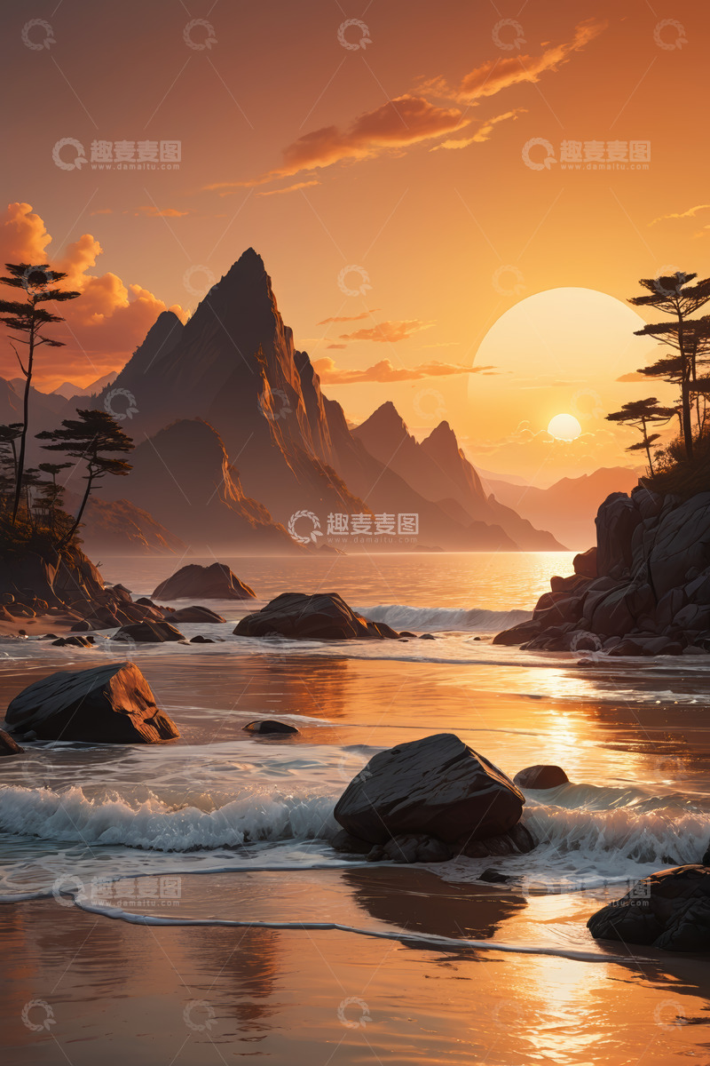 高清大图下载【趣麦麦图】海边日落山水景观