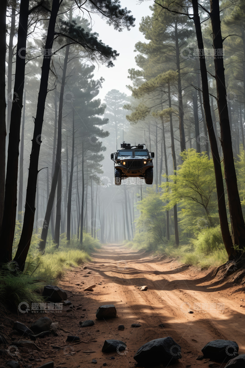 高清大图下载【趣麦麦图】森林中越野汽车腾空场景