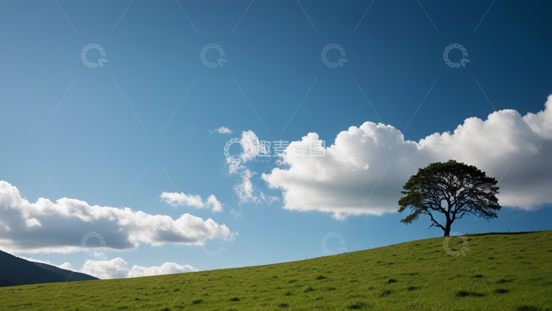 高清大图下载【趣麦麦图】草原上孤树与蓝天白云景观