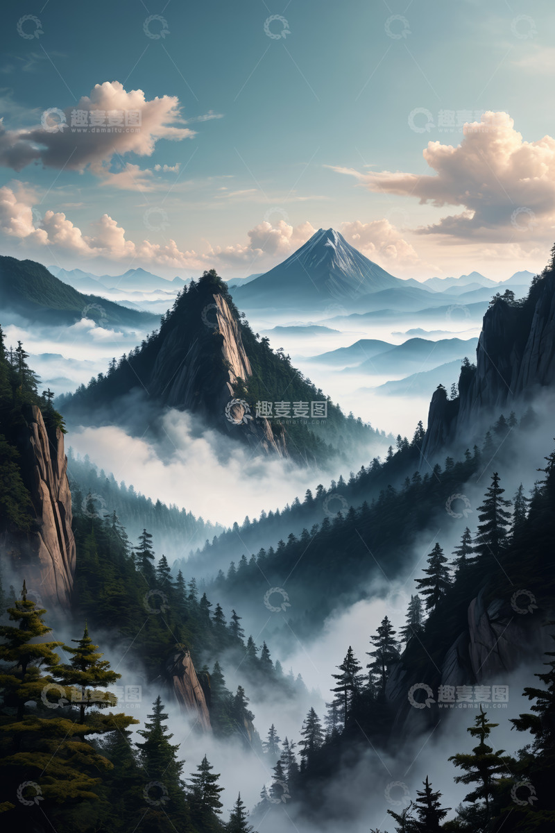 高清大图下载【趣麦麦图】云雾缭绕的山景自然风光