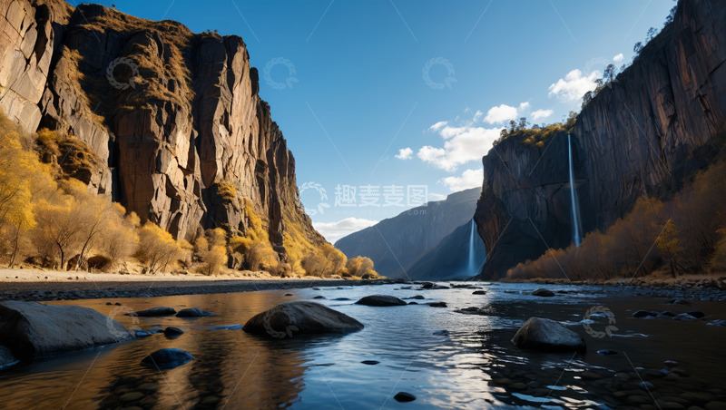 高清大图下载【趣麦麦图】峡谷河流与瀑布自然风光