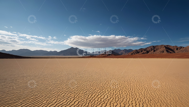 高清大图下载【趣麦麦图】广袤沙漠与远处山脉景观