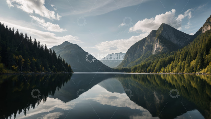 高清大图下载【趣麦麦图】山林间平静湖水自然风光