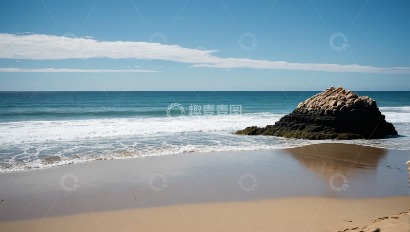 高清大图下载【趣麦麦图】海滩海浪拍打礁石景观