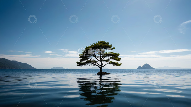 高清大图下载【趣麦麦图】湖心孤树自然风景