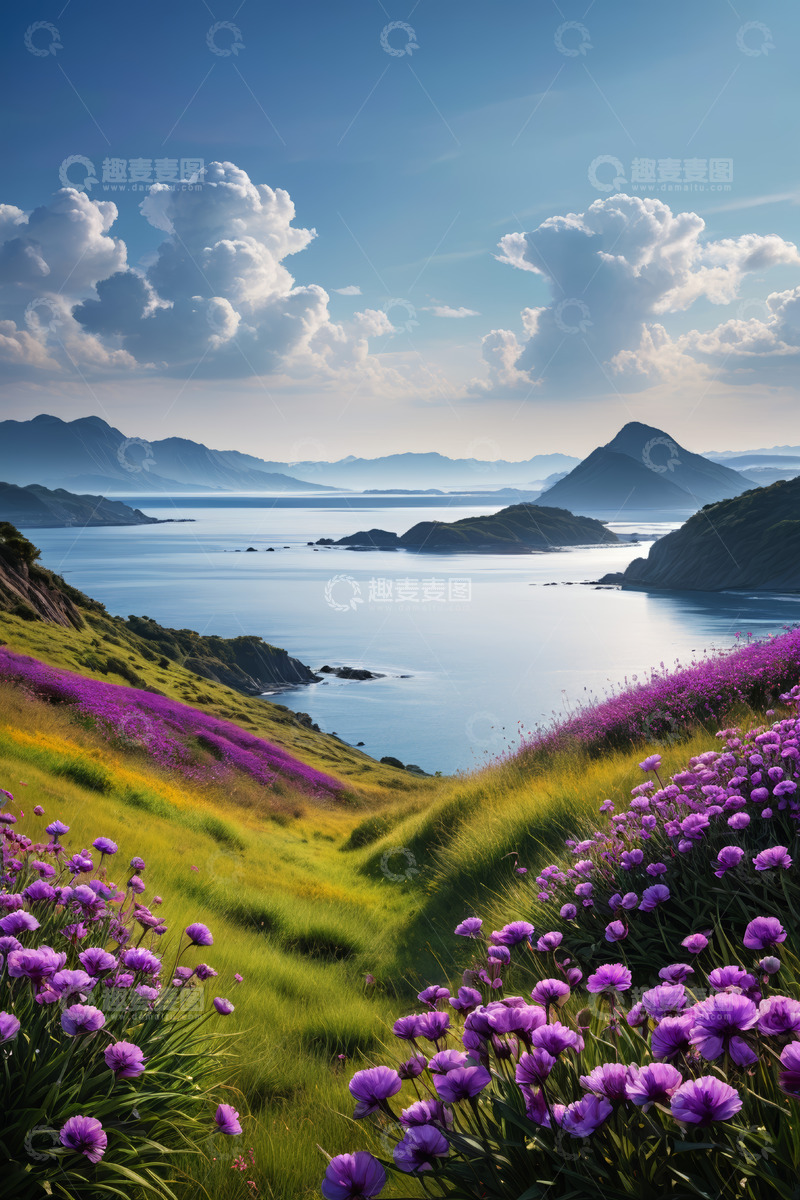 高清大图下载【趣麦麦图】山海间紫色花海自然风光