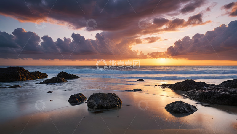 高清大图下载【趣麦麦图】海滩日落海景