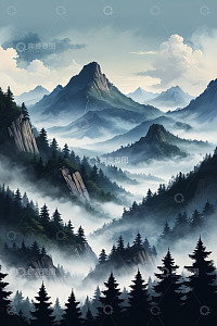 云雾缭绕的山林风景