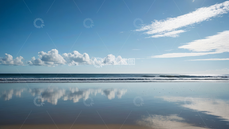 高清大图下载【趣麦麦图】海滩蓝天白云海洋倒影画面