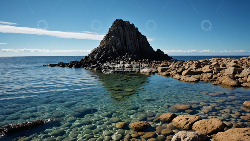 高清大图下载【趣麦麦图】海边矗立的岩石与清澈海水