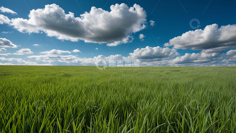 高清大图下载【趣麦麦图】广阔绿色草原与蓝天白云景象