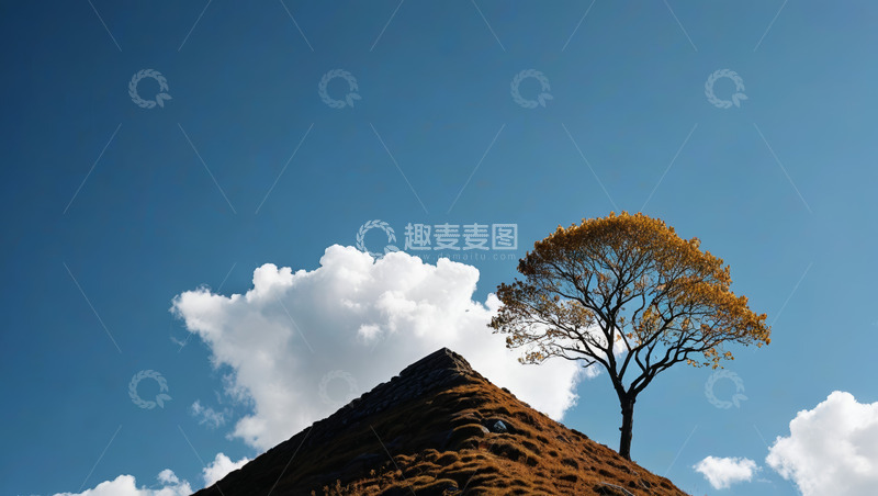 高清大图下载【趣麦麦图】山顶孤树与蓝天白云风景