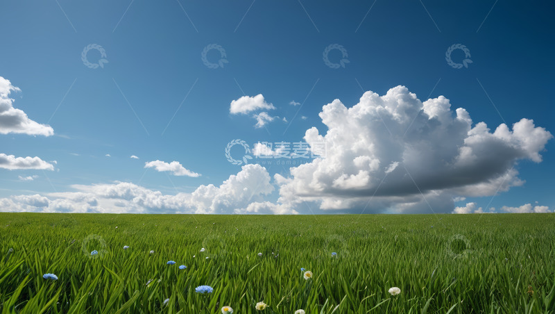 高清大图下载【趣麦麦图】广阔绿草地与蓝天白云风景