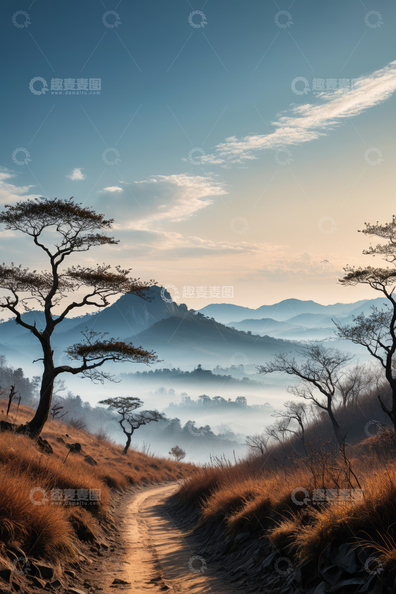 高清大图下载【趣麦麦图】山间晨景小道自然风光