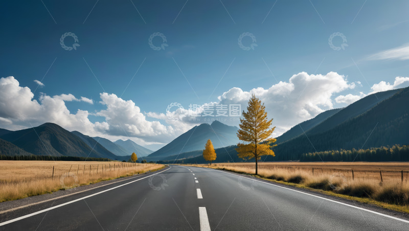 高清大图下载【趣麦麦图】开阔公路旁的秋日山野风光