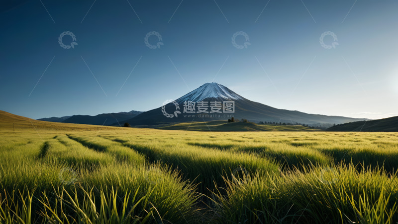 高清大图下载【趣麦麦图】田野上远眺雪山景色