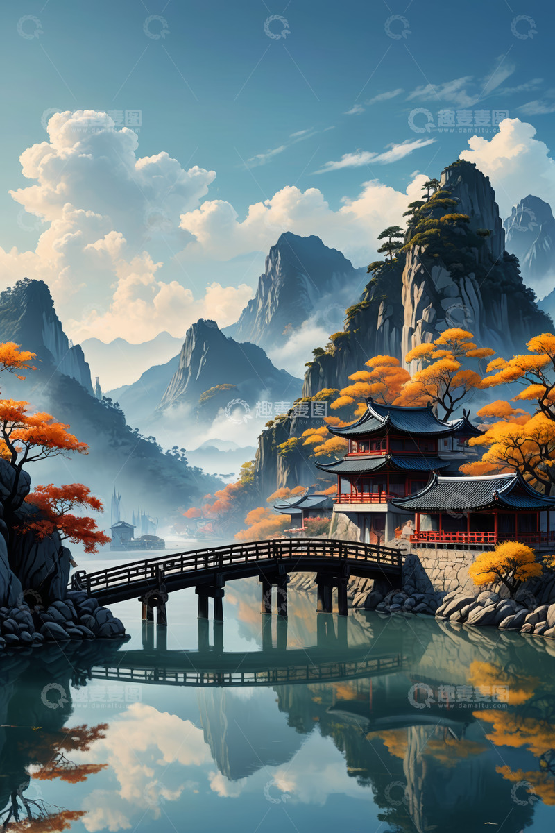 高清大图下载【趣麦麦图】古风山水楼阁风景