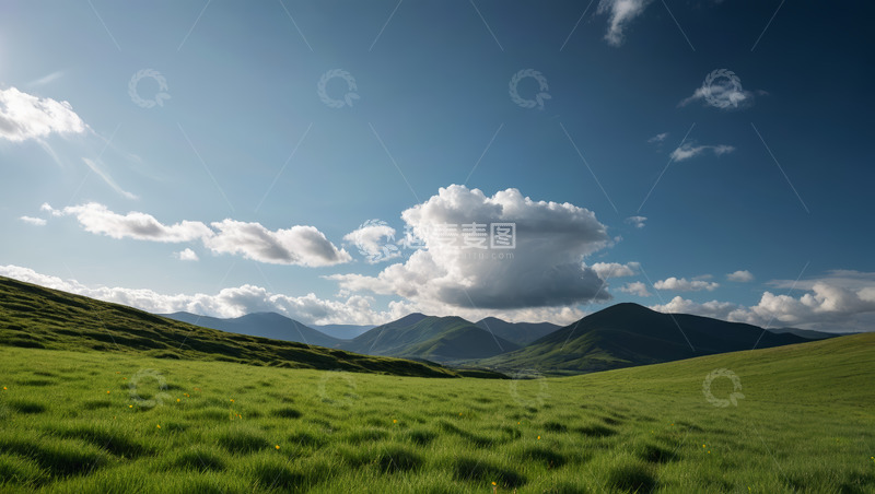 高清大图下载【趣麦麦图】广阔草原与蓝天白云风景