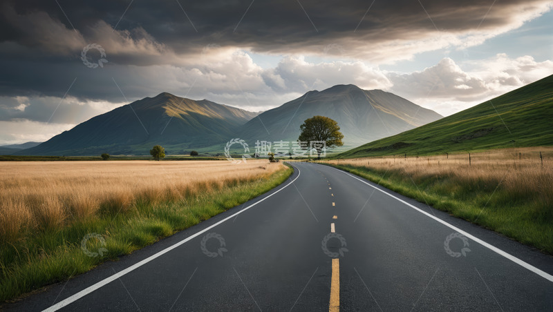 高清大图下载【趣麦麦图】旷野中的蜿蜒公路与远山