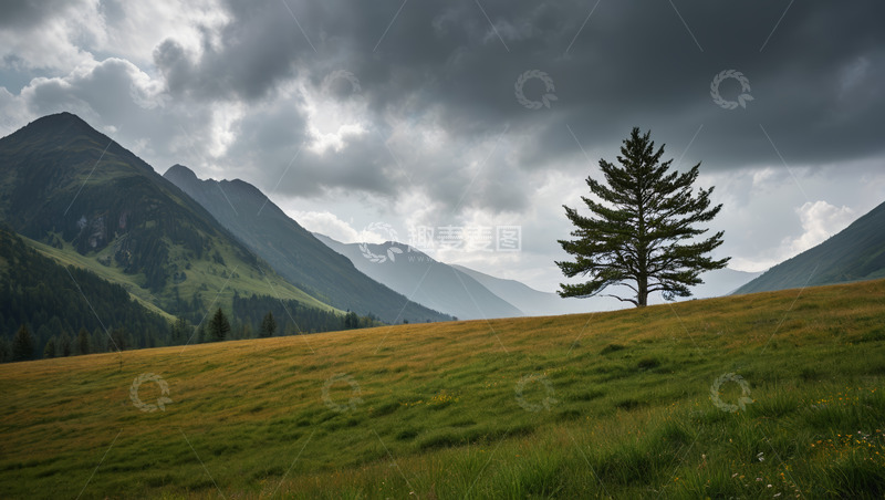 高清大图下载【趣麦麦图】高山草甸孤树自然风光景致
