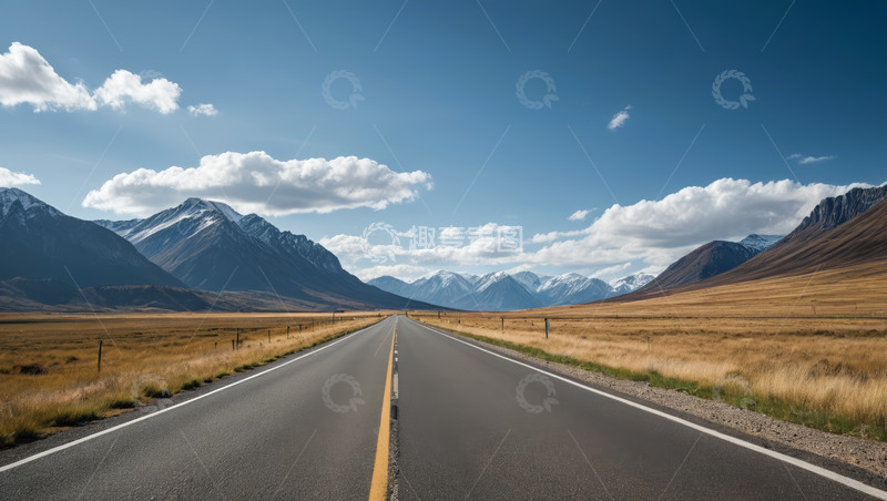 高清大图下载【趣麦麦图】旷野公路与远处雪山风景