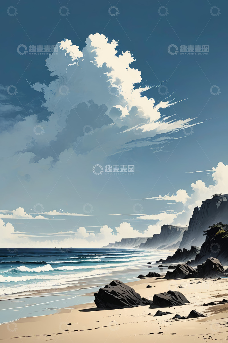 高清大图下载【趣麦麦图】海边沙滩与悬崖自然风光