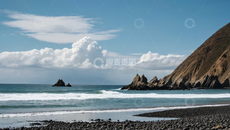 高清大图下载【趣麦麦图】海边岩石与蓝天白云景观