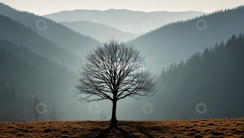 高清大图下载【趣麦麦图】山间孤树自然风光