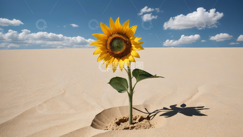 高清大图下载【趣麦麦图】沙漠中生长的向日葵
