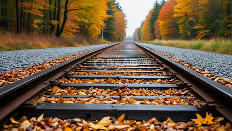 高清大图下载【趣麦麦图】秋日森林中的铁路轨道