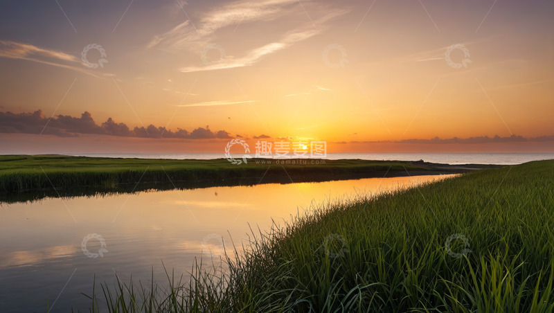高清大图下载【趣麦麦图】河畔日出自然风光
