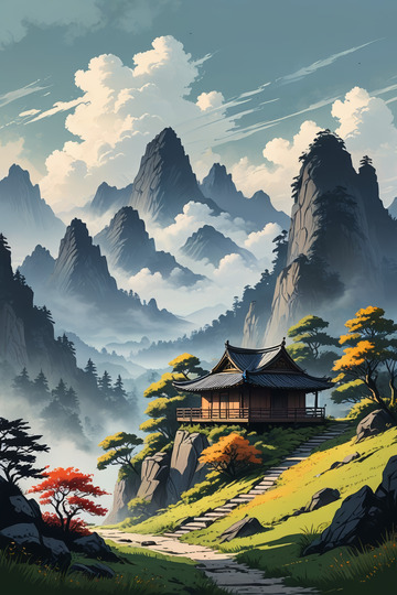 中式山水间的古风小屋