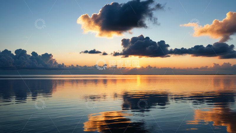 高清大图下载【趣麦麦图】海面日出与天空云彩景象