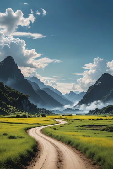 山间田野蜿蜒小路自然风光