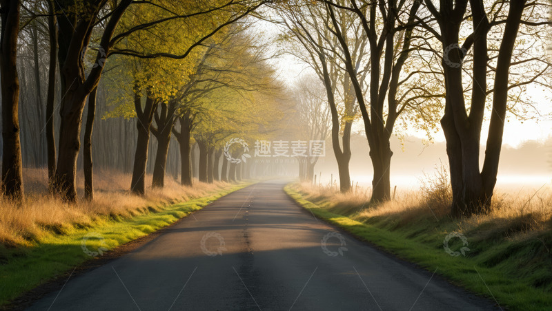 高清大图下载【趣麦麦图】林间道路清晨自然风光