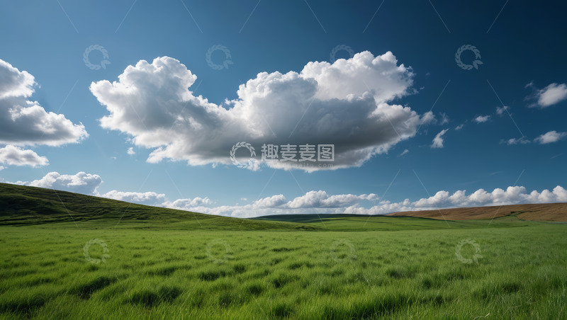 高清大图下载【趣麦麦图】广袤草原上的蓝天白云景观