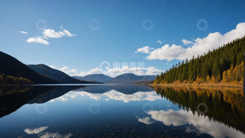 高清大图下载【趣麦麦图】山林间宁静的湖泊风景
