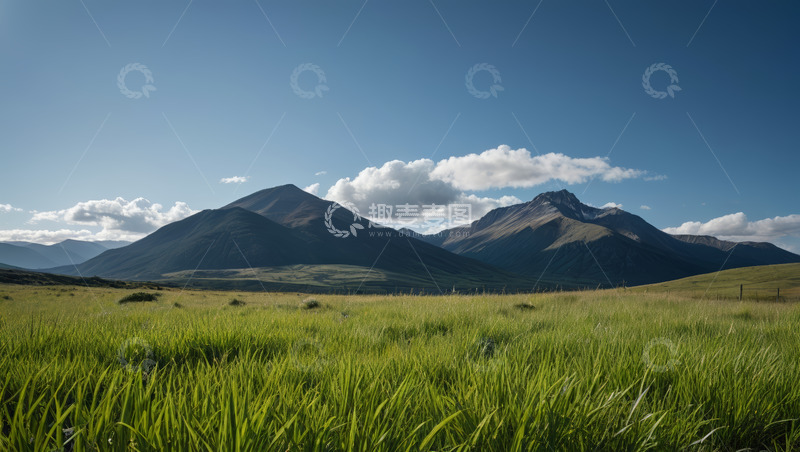 高清大图下载【趣麦麦图】草原远景与连绵山脉风光